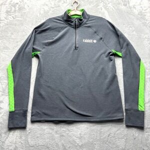 Rabbit Running Shirt Mens Medium Gray Green Performance Long Sleeve 1/4 Zip